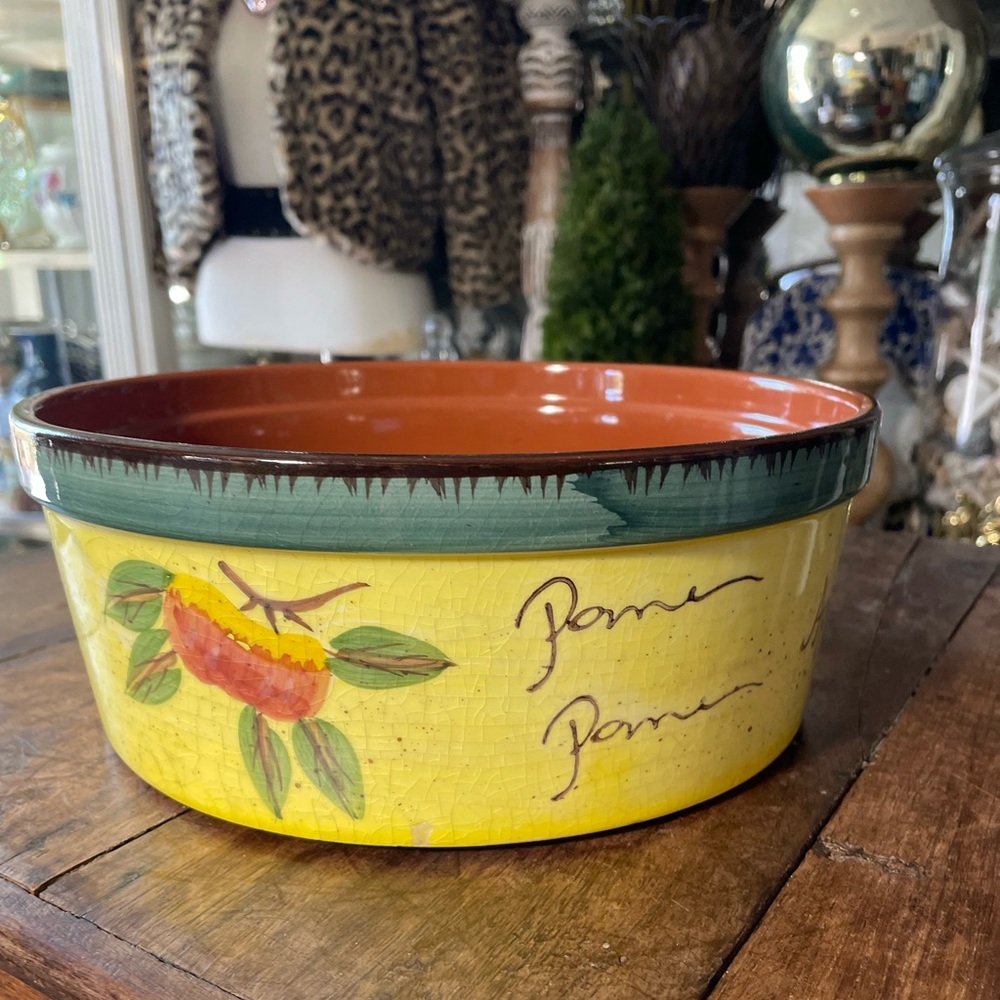 Vintage yellow terra cotta serving bowl